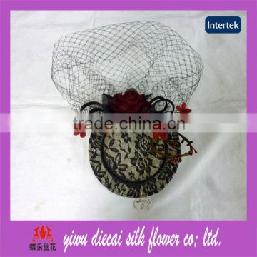 Lace covered sinamay top hat fascinator hair accessory