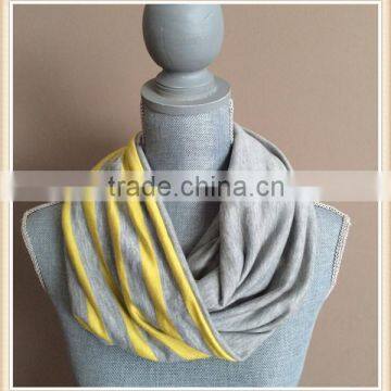 Infinity Scarf with Hidden Pocket - Reversible Heather Grey and Yellow Stripes