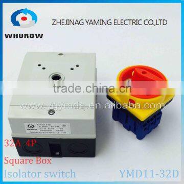 Isolator switch YMD11-32D 4P 690V with protective box waterproof load break rotary changeover switch air-conditoning pump system