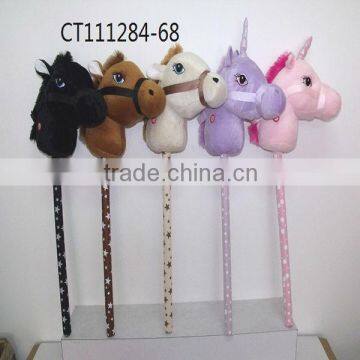 Recording Or Sounding Assorted Plush Horse Stick, Plush Unicorn Stick With Sound