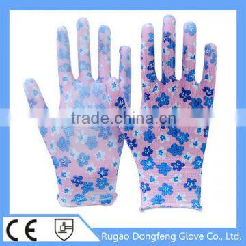 CE approved 13g nylon white pu printing nylon gloves for Semiconductor