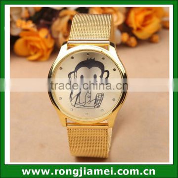 2016 new design gold color stainless steel back cover watch with carton design