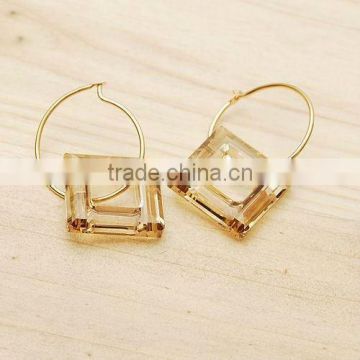 gold champagne square crystal earrings