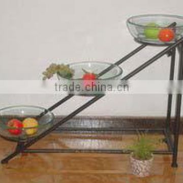 Clear Glass Shallow Vegtable/Fruit Bowl with Ladder Stand