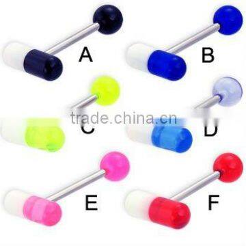 UV Tongue Rings Bars Barbells Body Jewelry Pill Shape Mix Colors