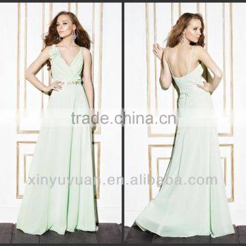 New Arrival Elegant A-Line Floor Length Spaghetti Straps Mint Green Chiffon Bridesmaid Dress 2014/Evening Dress C0011