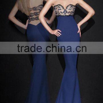 New Design Sheath Sweep Train Evening Dresses Stylish See Through Lace Tank Prom Dresses XP-29