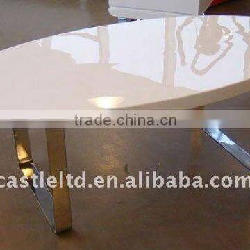 White High gloss oval coffee table with MDF finished,wooden top and metal base modern end table