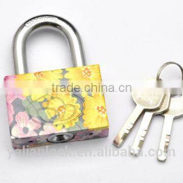 New Arrival flower painted Electroplating Small Cute square vane key pattern printing Iron Padlock