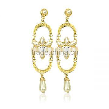 2016 popular newest  hot selling shiny crystal stone rhodium stud fashion pearl drop earring designs