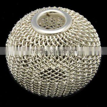 Iron Wire Mesh Beads for Basketball Wives Earrings Making, Rondelle, Silver Color, 16x14mm, 5mm hole(IFIN-16D-S)