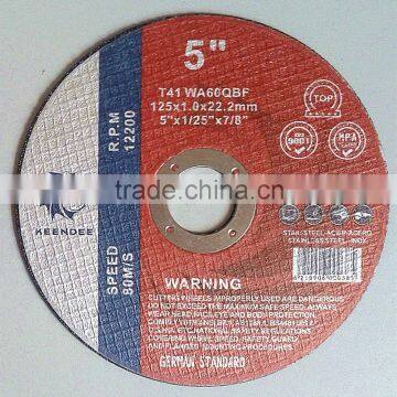 resin bonded abrasives cutting disc, stainless steel cutting wheels 125x1.0x22.2mm