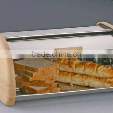 stainless steel and wood body bread cabinet with wooden handle