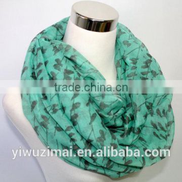 Spring Summer Fashion Women Lovely Bird On Tree Branch Printed Polyester Infinity Scarf