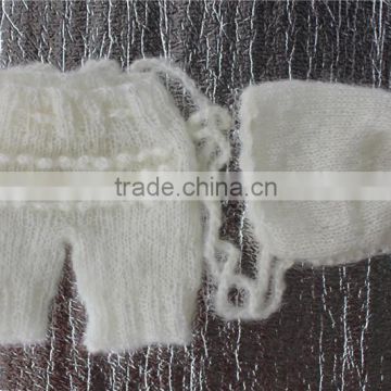 Silk Mohair Pants and Bonnet Newborn Iivory Outfit Knit Baby Pants and Hat