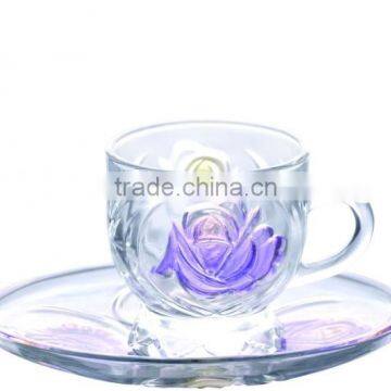 Colorful Rose Pattern Glass Cup and Saucer Set photo-2