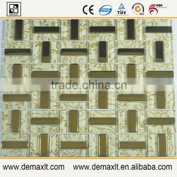 Golden White Mural Interlocking Pattern Glass Mosaic Tile (crystal Glass )
