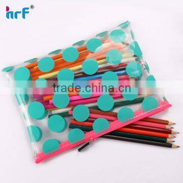 Soft water-proof transparent makeup case/pencil pouch with color dots