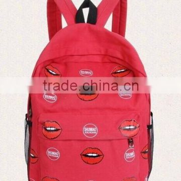 Latest trend preppy style red kiss high quality bags backpack