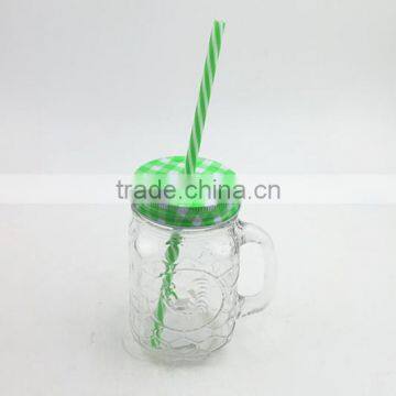 New Design 16oz Clear Glass Mason Jar with Color Lid and Straws