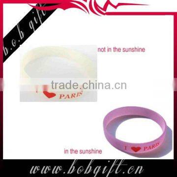 1 inch UV discoloure silicone wristbands/ discolouration design rubber wristbands