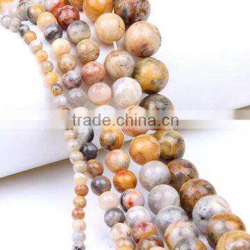 6mm natural round smooth crazy agate loose beads