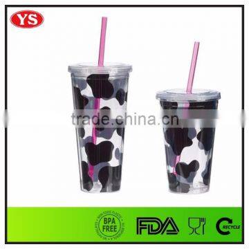 Promotional Plastic 20 ounce double wall straw cup with pvc card insert