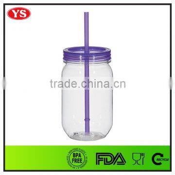 18oz Bpa Free Clear Plastic Jar With Straw photo-3