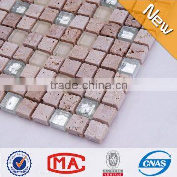 ZTCLJ JTC-1317 Silver Crystal Glass Mosaic Mix Natural Stone Travertine Mosaic Tile Borders