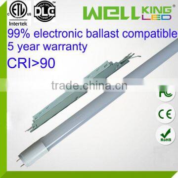 DLC ETL listed CRI 90 T8 electronic ballast compatible plug-and-play led tube
