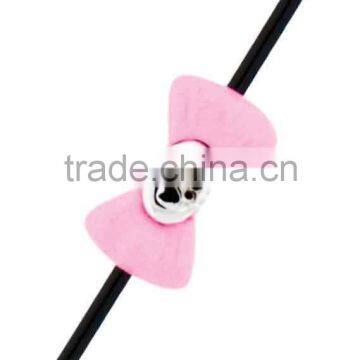 Black bar with pink bow stainless steel industrial barbell