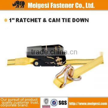 Yellow Ratchet Tie Down With Flat Hook Ratchet Strap