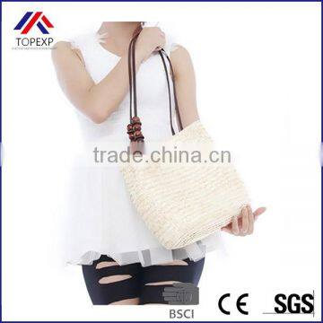 Women Retro Wooden Beads Beach Shoulder Bag trend bolsas femininas Straw Woven Bags Tote Handbag