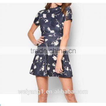 Collection Layered Panel Printed Short Sleeves Women Dress