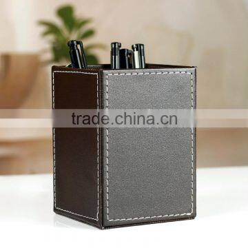China Wholesale Office Stationery , Luxury Pen Holder, Leather Square Brush Pot