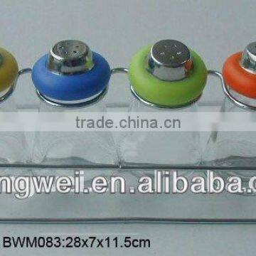 4 pcs glass spice jar set with metal rack