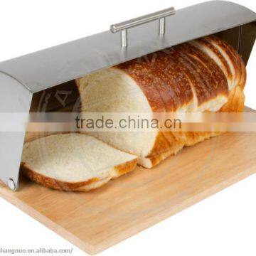 eco-friendly wooden bread bin withstainless steel lid