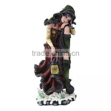 Personalized Handmade Painted Decorative Witch With Lantern Figurine