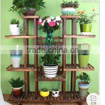 China Factory Wholesale Antique Wooden Plant Stand With Wheels