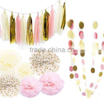 Wholesale Tissue Paper Flowers, Paper Tassel Garland, Circle Garland For Party Decoration