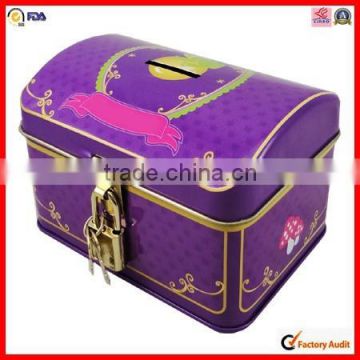 with lock metal rectangle money tin box