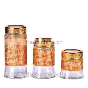 3 pieces big soled storage glass jar with window cover