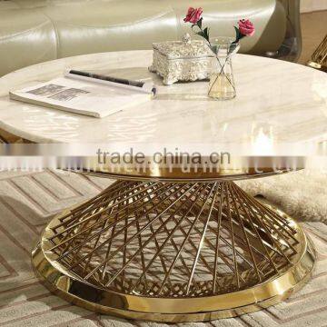 Hot Sale Round 20mm Marble Top Golden Base Coffee Table photo-4