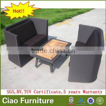 Leisure garden rattan loveseat sofa furniture with teak wood table