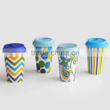 Single-wall Ceramic Tracel Mug With Slilicone Cover and Band,ceramic Single-wall Mug,porcelain Travel Mug With Silicone Lid photo-3