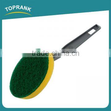 Toprank Wholesale Strong Decontaminating Kitchen Cleaning Sponge Scourer Round Green Scouring Pad Sponge With Handle photo-3