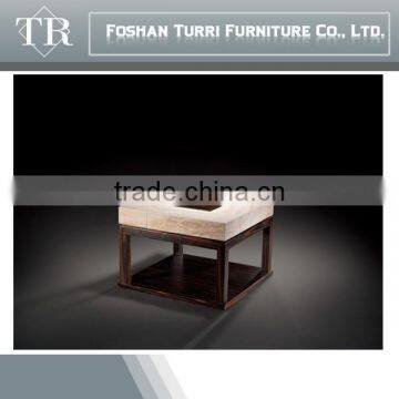 Wooden Base Travertine Top Side Table With Ebony Base photo-4