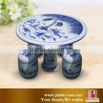 Modern design summer design ceramic drum stool blue and white table