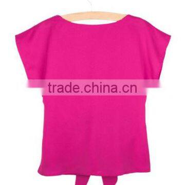 2016 Fashion Short Sleeve Bow O-neck Office Women Chiffon Shirt photo-5