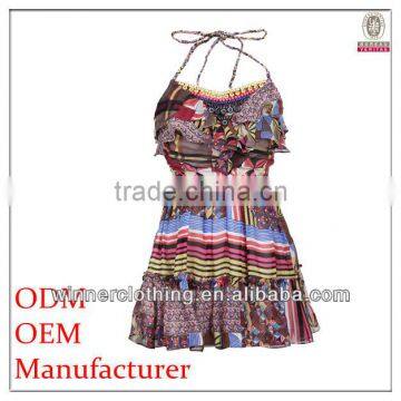Fashion Clothing Factory Direct Woven Ladies' Pleated Printed Cheap Chinese Clothing With Spaghetti Straps
